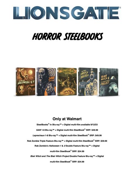 Press Release Lionsgate Press Release Horror Steelbooks 2023 Blu