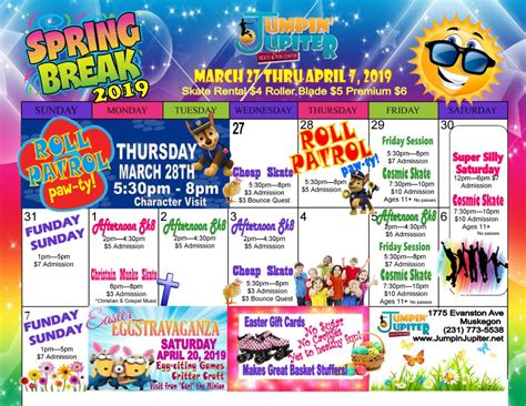Spring Break Schedule 2019 Jumpin Jupiter Skate And Fun Center