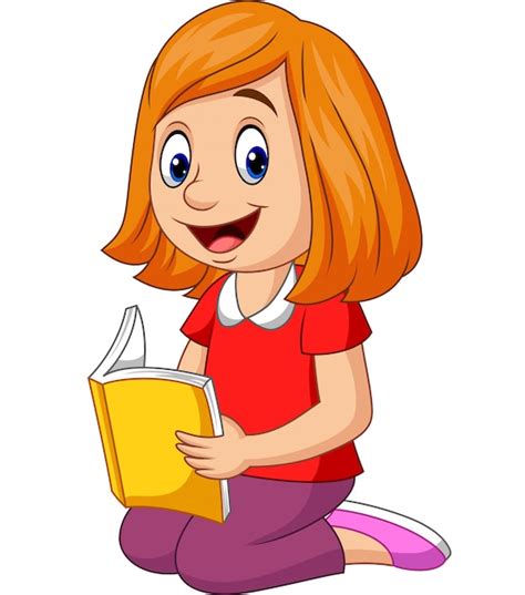 Premium Vector Cartoon Happy Girl Reading A Book