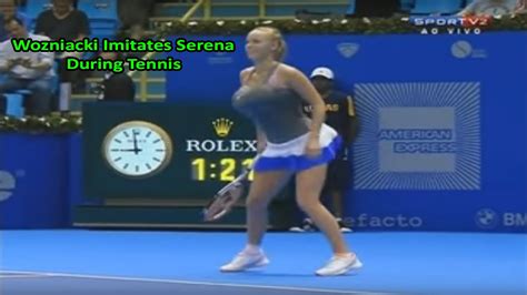 caroline wozniacki imitates serena williams during tennis match very funny tennis sports