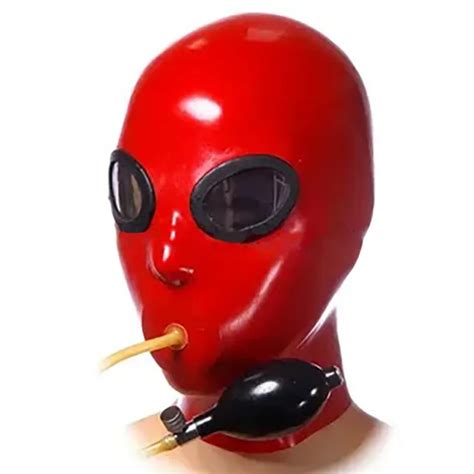 Latex Gummi Rubber Hood Mask Inflatable Long Tube Experience Suffocation Cosplay