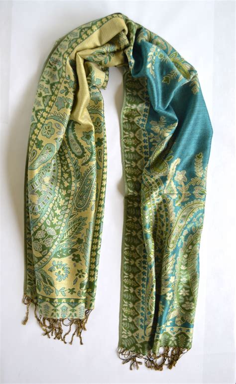 Paisley Pashmina Scarf Teal And Gold Scarf Pashmina Scarf Pashmina