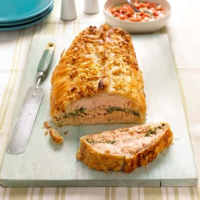 Mary berry's bakewell tart recipe is a winner, but i've made some changes to help those of us in us kitchens to master this dessert. Mary Berry's salmon salsa verde en croute | Mary Berry ...