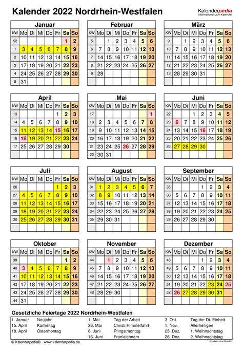Kalender 2022 Nrw Ferien Feiertage Word Vorlagen