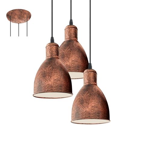 Offer a fabulous industrial style to your home; Eglo Lighting Priddy 1 Vintage 3 Light Ceiling Pendant In ...