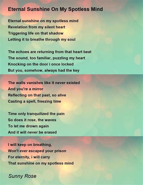 Eternal Sunshine On My Spotless Mind Poem By Sunny Rose Poem Hunter