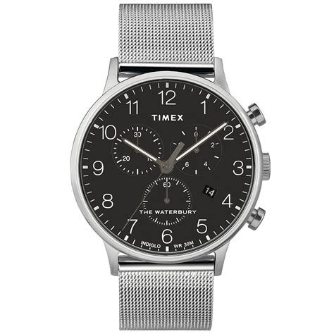 Timex Waterbury Classic Chronograph Watch Black Silver End Sg