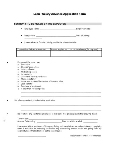 Use this free and printable salary advance letter to employee which is a ms word document. Loan / Salary Advance Application Form