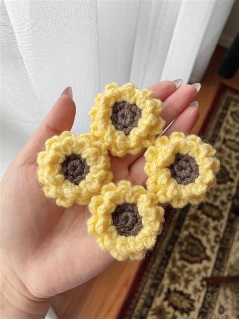 Fridge Magnets Set Of 4 Crochet Magnets Sunflower Sunflower Etsy