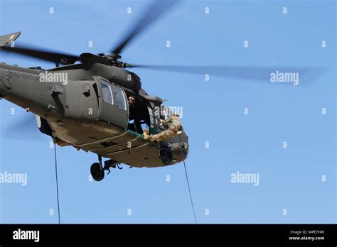 Soldiers Rappel From A Uh 60 Black Hawk Helicopter At Fort Bliss Texas