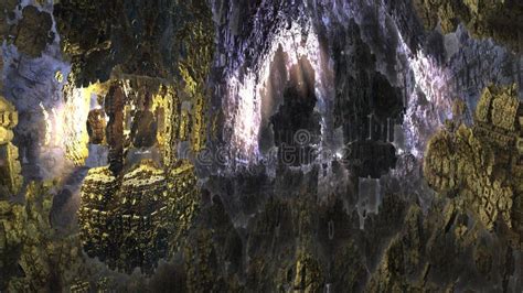 3d Rendering Of A Rocky Cave With Rays Of Light Stock Illustration