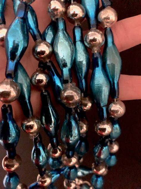 Vintage Christmas Mercury Glass Garland Brilliant Blue Long Tubes And
