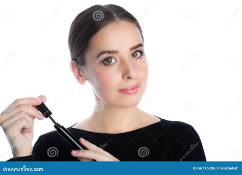 Beautiful Smiling Young Woman With Mascara Brush Stock Photo Image Of