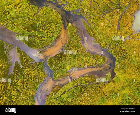 Aerial View Of Colorful Pond In The Marshlands Stock Photo Alamy