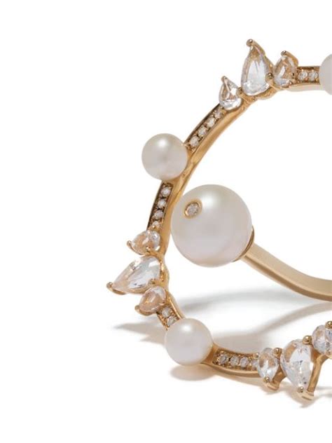 Shop Anissa Kermiche Kt Yellow Gold Large Circular Pearl Diamond And