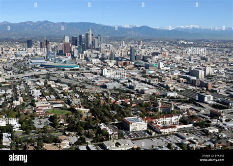 Aerial View Of Los Angeles La Urban Sprawl Skyline Skyscrapers Stock