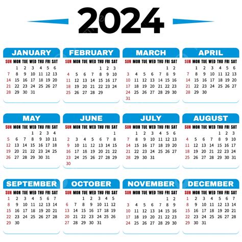 2024 Simple Calendar Blue Desk Calendar Vector 2024 Calendar Simple
