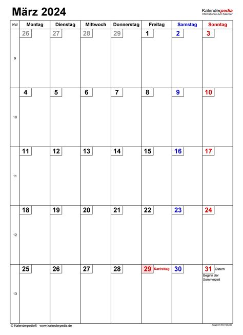 Kalender März 2024 Als Pdf Vorlagen