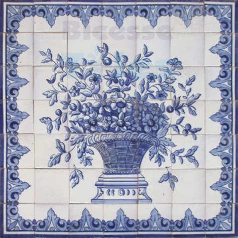 Portuguese Traditional Hand Painted Azulejos Tiles Panel Blue Flowers
