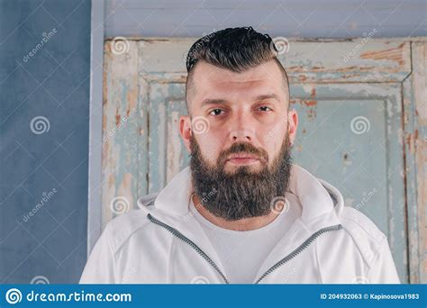 Stylish Bearded Hipster Male Portrait Of A Brunette Man With A Beard