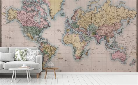 Map Of The World Wall Mural Photo Wallpaper Vintage Political Maps