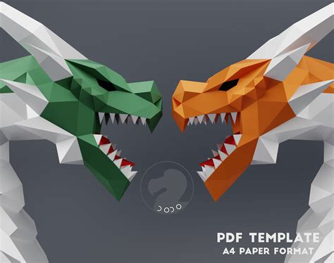 Papercraft 3d Dragon Head Low Poly Dragon Wall Decor For Home Dragon