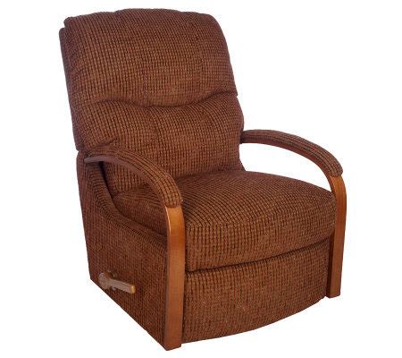 A handyman checked for us and found two broken wood bars and other problems which contributed to trouble. La Z Boy Chenille Rocker Recliner with Wood Arm Detail - Page 1 — QVC.com