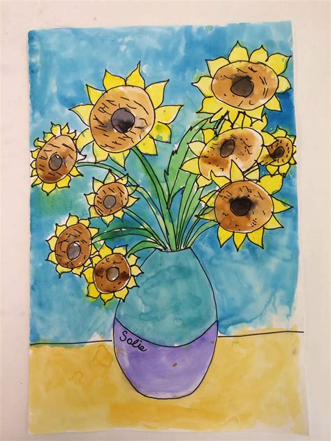 Van Gogh Sunflower Watercolor Art Project For Kids Kids Art Projects
