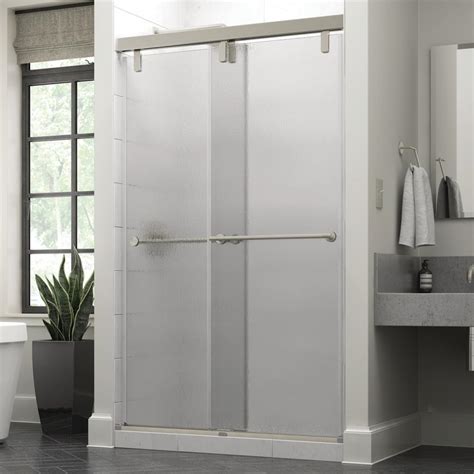 delta everly 48 x 71 1 2 in frameless mod soft close sliding shower door in nickel with 3 8 in