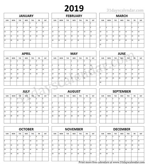 Year Calendar Free Printable Calendar Printables Free Templates Blank Yearly Calendar Template