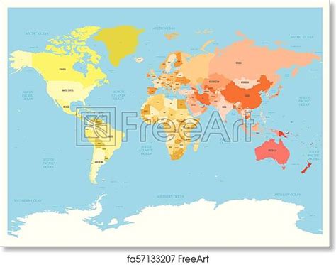 Free Art Print Of World Map With Names Of Sovereign Countries And