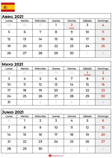 Calendario Abril 2021 España 🇪🇸 Para Imprimir
