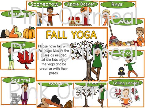 Fall Yoga Cards And Printables Clip Art Kids Pink Oatmeal Shop