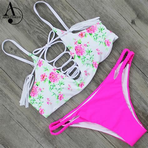 Aboutthefit Hot Sexy Women Floral Printed Bikinis Swimsuit Push Up