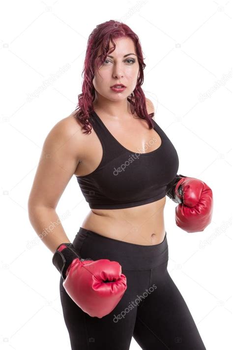 Studio Portrait Of A Woman Wearing Boxing Gloves — Stock