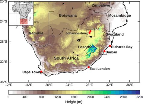 Topography Shaded Of Southern Africa Given In Meters Above Sea