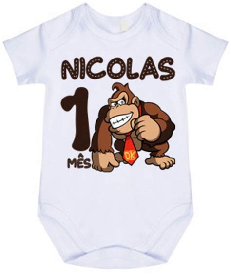Body Bebê Infantil Personalizado 1 Mês Donkey Kong Elo7