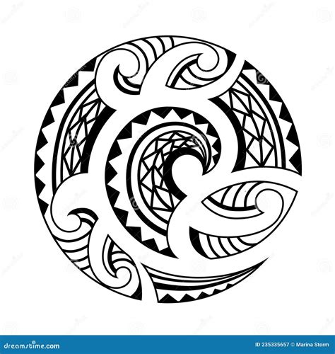 Maori Tattoo Style Swirl Round Circle Ornament Fish Hook Stock Vector