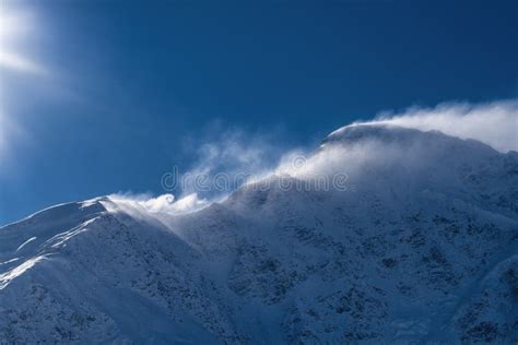 Wind In The Snowy Mountains Sunny Mountain Landscape Stock Image Image Of Weather Blizzard