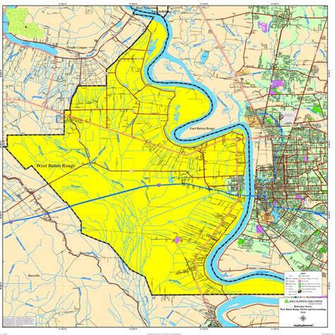 Map of baton rouge (louisiana / usa), satellite view: West Baton Rouge Parish Map