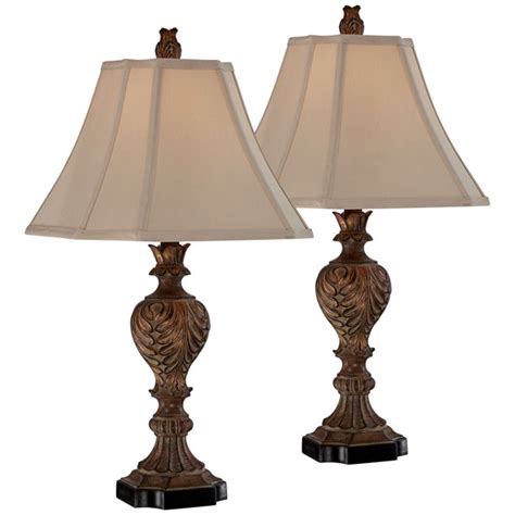 Upgrading to modern floor lamps is a bright idea. Regency Hill Traditional Table Lamps Set of 2 Carved Brown Leaf Tan Sheer Fabric Square Bell ...