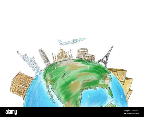 Drawing Of Beautiful World To See And Discover Stock Photo Alamy