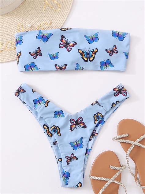 Butterfly High Leg Bikini Swimsuit Romwe In 2021 Bikinis Bikini