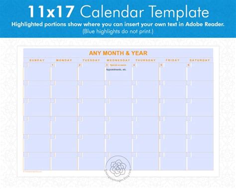 11x17 Calendar Template Excel Hq Printable Documents