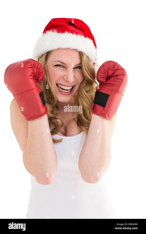 Blonde Woman Wearing Boxing Gloves Smiling At Camera Stock Photo Alamy