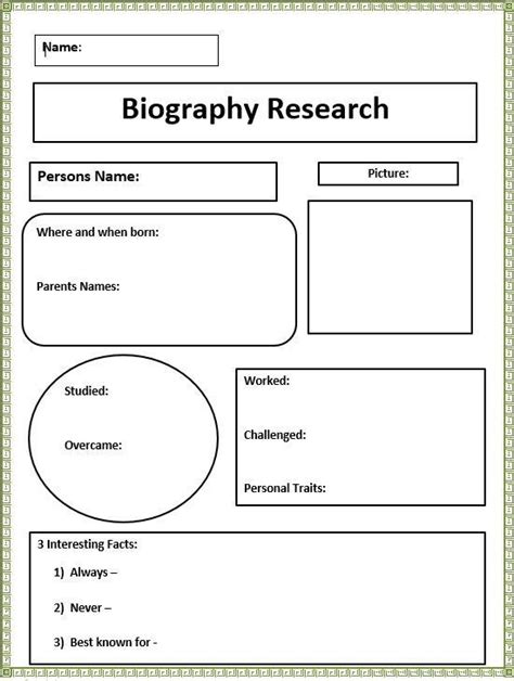 Short Biography Research Graphic Organizer Graphic Organizers