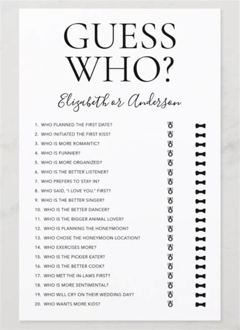 Guess Who Bridal Shower Game Zazzle Bridal Shower Games Bridal Shower Questions Bridal