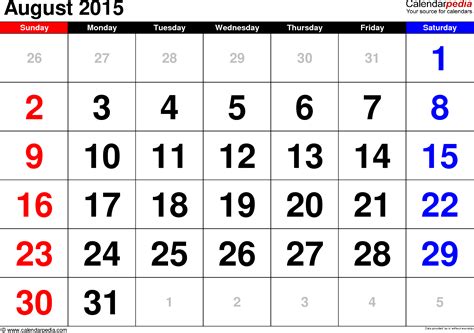 August 2015 Calendars For Word Excel And Pdf