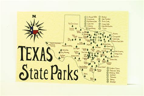 Texas State Parks Map Etsy Denmark