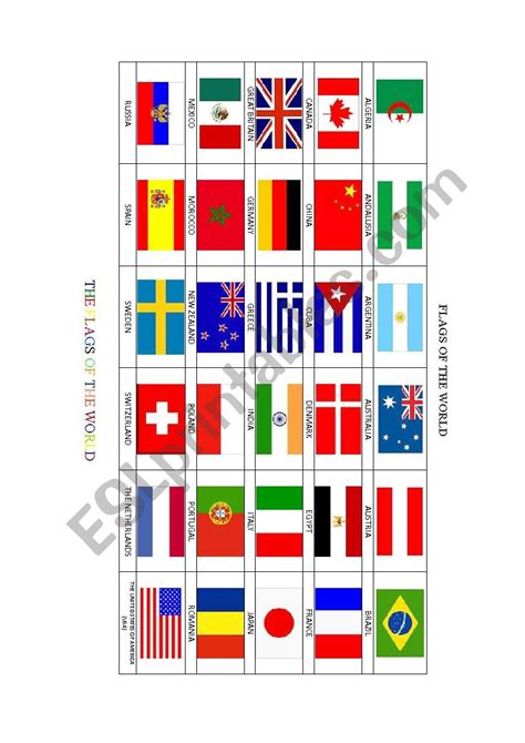 Flags Of The World Esl Worksheet By Ladimarian